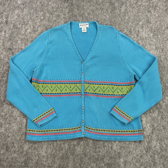 Pendleton Sweaters - Pendleton Womens Sweater XL Blue Cardigan Aztec Southwestern Beaded V-neck